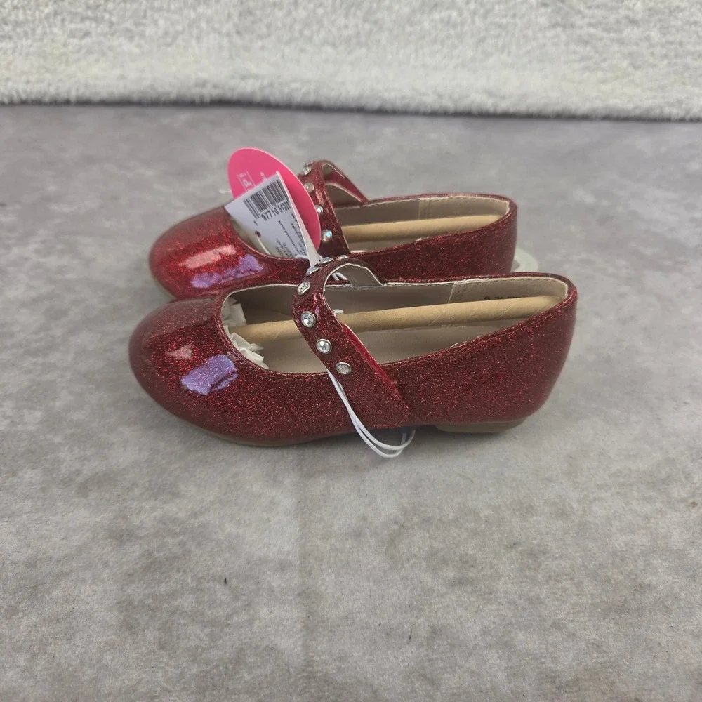 The Childrens Place Toddler Girls Red Glitter Rhinestone Mary Jane Flats Size 6